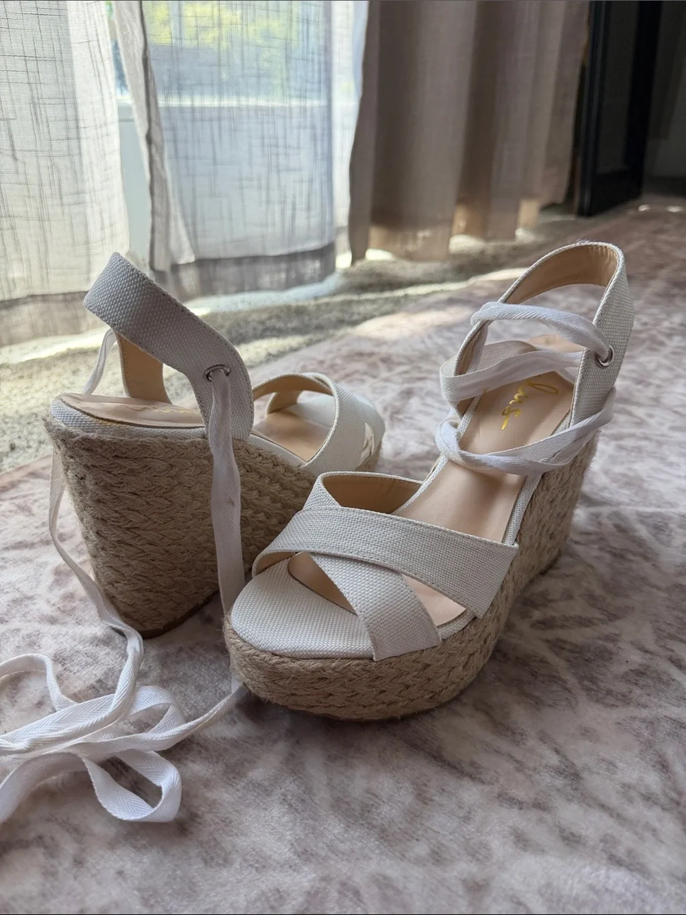 Lulu's White Canvas Espadrille Wedge Sandals